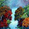 Autumn In The Adirondack - Acrylic Paintings - By Fram Cama, Realism Painting Artist
