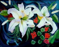 White Lillies - Acrylic Paintings - By Fram Cama, Realism Painting Artist