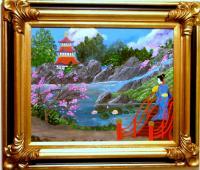 Japanese Temple Garden - Acrylic Paintings - By Fram Cama, Realism Painting Artist
