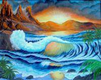 Tropical Sunset - Acrylic Paintings - By Fram Cama, Realism Painting Artist