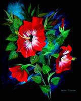 Scarlet Hibiscus - Acrylic Paintings - By Fram Cama, Still Life Painting Artist