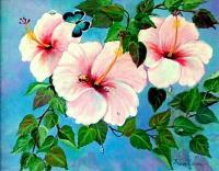 Pink Hibiscus - Acrylic Paintings - By Fram Cama, Still Life Painting Artist