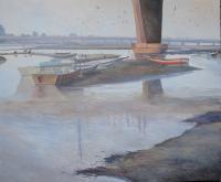 Under The Bridge - Oil On Canvas Paintings - By Abid Khan, Impressionism Painting Artist