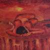 Lying Beauty In Red - Oil Paintings - By Mahesh Pendam, Impressionism Painting Artist