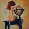 Lady With Globe - Oil Paintings - By Mahesh Pendam, Realism Painting Artist