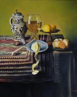 Still Life With Wine Glass - Oil Paintings - By Mahesh Pendam, Realism Painting Artist