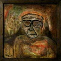 An Old Man During Ww2 - Oil On Wood Paintings - By Rafi Talby, Oil Painting Artist