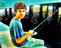 Fishing Under Bridge - Oil On Canvas Paintings - By Dmitri Ivnitski, Impressionism Painting Artist