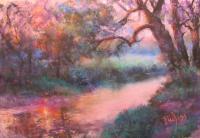 Sun Going Down On Cocalico Creek - Pastel Paintings - By Bill Puglisi, Impressionistic Painting Artist