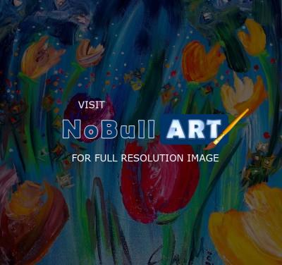 Flowers - Night Tulips - Tulipani Notturni - Oil On Canvas