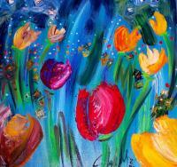 Night Tulips - Tulipani Notturni - Oil On Canvas Paintings - By Chiara Montorsi, Expressionism Painting Artist