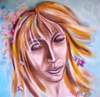 Blues Woman In Flower Tribute To Francesca De Fazi - Oil On Canvas Paintings - By Chiara Montorsi, Portrait Painting Artist