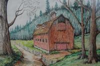 Old Country Barn - Mixed Media Paintings - By Stephen Summers, Realism Painting Artist