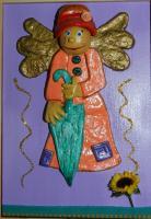 Angel With Umbrella - Salt Dough And Acrylic Other - By Anna Kupis, Inspirational Other Artist