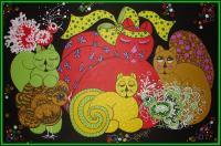 Lapithea Gallery - 02693 - Whimsical Felines Vii - Acrylic On Canvas