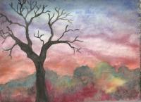 Lonely Tree - Water Color Paintings - By Miranda Ski, Abstract Painting Artist