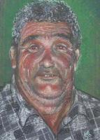 Komshie - Oil Crayon On Board Drawings - By George Docherty, Portrait Drawing Artist