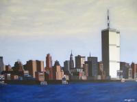 World Trade Center 1982 - Acrylic On Canvas Paintings - By Richard Rosenberg, Realistic Painting Artist