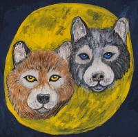Wolf Moon - Gouache Paintings - By Wendys Wolf, Impressionist Painting Artist
