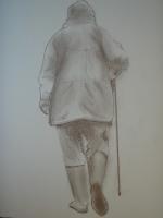 Old Man Walking - Pencil Drawings - By Louis Loo, Mixed Drawing Artist