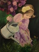 Just Another Diary - Girl With A Watering Can - Oil Paint