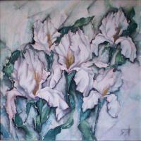 Irises - Silk Paintings - By Yana Horozhanskaya, Flowers Painting Artist