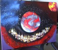 Red Planet Blue Sky - Acrylic Paintings - By Rocky Schmitto, Surrealism Painting Artist