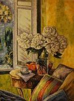 Still Life In The Morning - Oil On Linen Paintings - By Varvara Varvara, Modern Impresionism Painting Artist