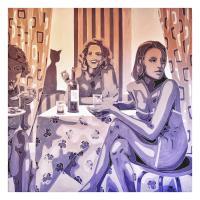 Three Graces And A Cat - Oil On Linen Paintings - By Varvara Varvara, Pop-Art Painting Artist