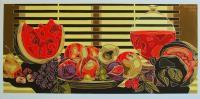 Still Life With Fruit And Wine - Oil On Linen Paintings - By Varvara Varvara, Pop-Art Painting Artist