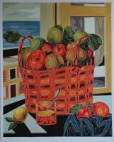 Basket With Fruit - Oil On Linen Paintings - By Varvara Varvara, Pop-Art Painting Artist