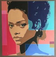Rihanna - Oil On Linen Paintings - By Varvara Varvara, Pop-Art Painting Artist