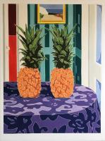 Still Life With Two Pineapples - Oil On Linen Paintings - By Varvara Varvara, Pop-Art Painting Artist