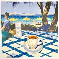 Still Life With Greek Coffee And Ouzo - Oil On Linen Paintings - By Varvara Varvara, Pop-Art Painting Artist