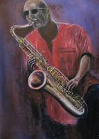 Music - Sax Player - Oil On Canvas