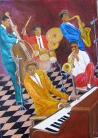 Jazz - Oil On Canvas Paintings - By Lloyd Charvis, Realism Painting Artist
