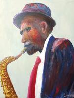 Sax 3 - Oil On Canvas Paintings - By Lloyd Charvis, Realism Painting Artist