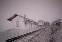 Railroad Art - The Hamilton Il Old Railroad Depot - Ink