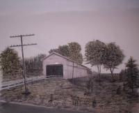 The Hamilton Il Covered Bridge - Mixed Media Drawings - By Richard Hall, Ink Drawings Drawing Artist