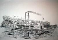 Riverboat Lake Surerior - Ink Drawings - By Richard Hall, Ink Drawings Drawing Artist