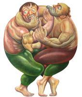 The Wrestlers - Acrylics Oils Sculptures - By Gavin Mayhew, Humorous Sculpture Artist