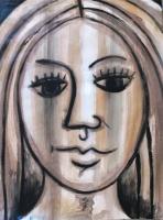 Head Of A Woman - Mixed Paintings - By Gareth Wozencroft, Classic Traditional Painting Artist