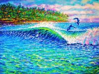 Dolphin Play - Prof Qlty Artst Oils On 3X Pri Paintings - By Joseph Ruff, Immpresionism Painting Artist