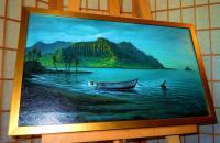Kaneohe Bay Afternoon - With Skiff - Prof Qlty Oil On 3X P Cnv Paintings - By Joseph Ruff, Realism Painting Artist