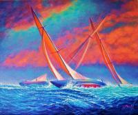 Sailingboats - Racing Wedge - Prof Qlty Oil On 3X P Cnv