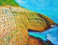 Landscape - Spitting Caves Of Portlock Point - Prof Qlty Oil On 3X P Cnv