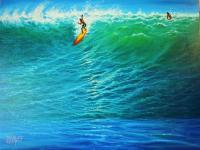 Dropping In - Prof Qlty Oil On 3X P Cnv Paintings - By Joseph Ruff, Whimsical Painting Artist