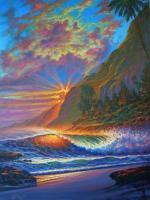 Molokai Sunset -Hawaii - Prof Qlty Oil On 3X P Cnv Paintings - By Joseph Ruff, Immpresionism Painting Artist