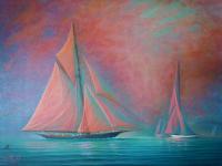 Sailingboats - Misty Bay Rendevous - Prof Qlty Oil On 3X P Cnv
