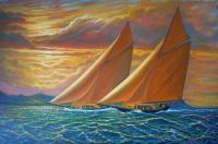 Golden Sails - Prof Qlty Oil On 3X P Cnv Paintings - By Joseph Ruff, Abstract Painting Artist